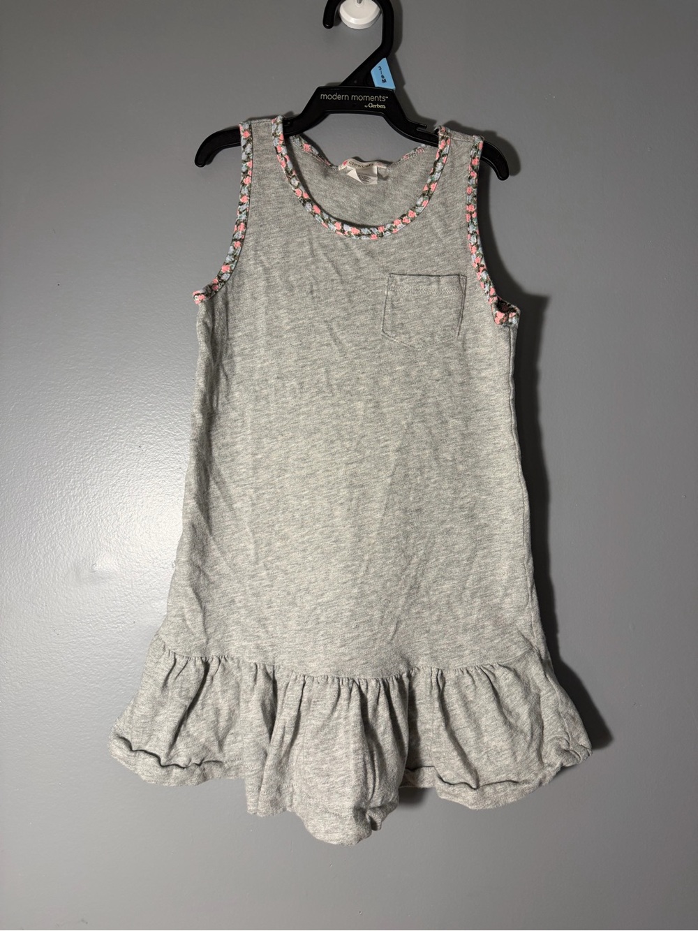 J. Crew Crewcuts Gray Tank Dress with Pink Trim and ruffle hem